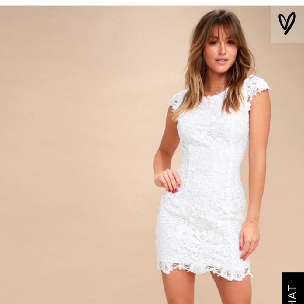 Lulus Romance language white open back dress, L